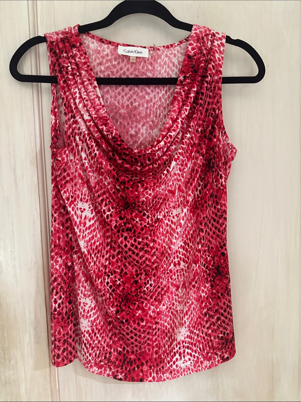 Calvin Klein Red Pink Printed Cowl Neck Tank